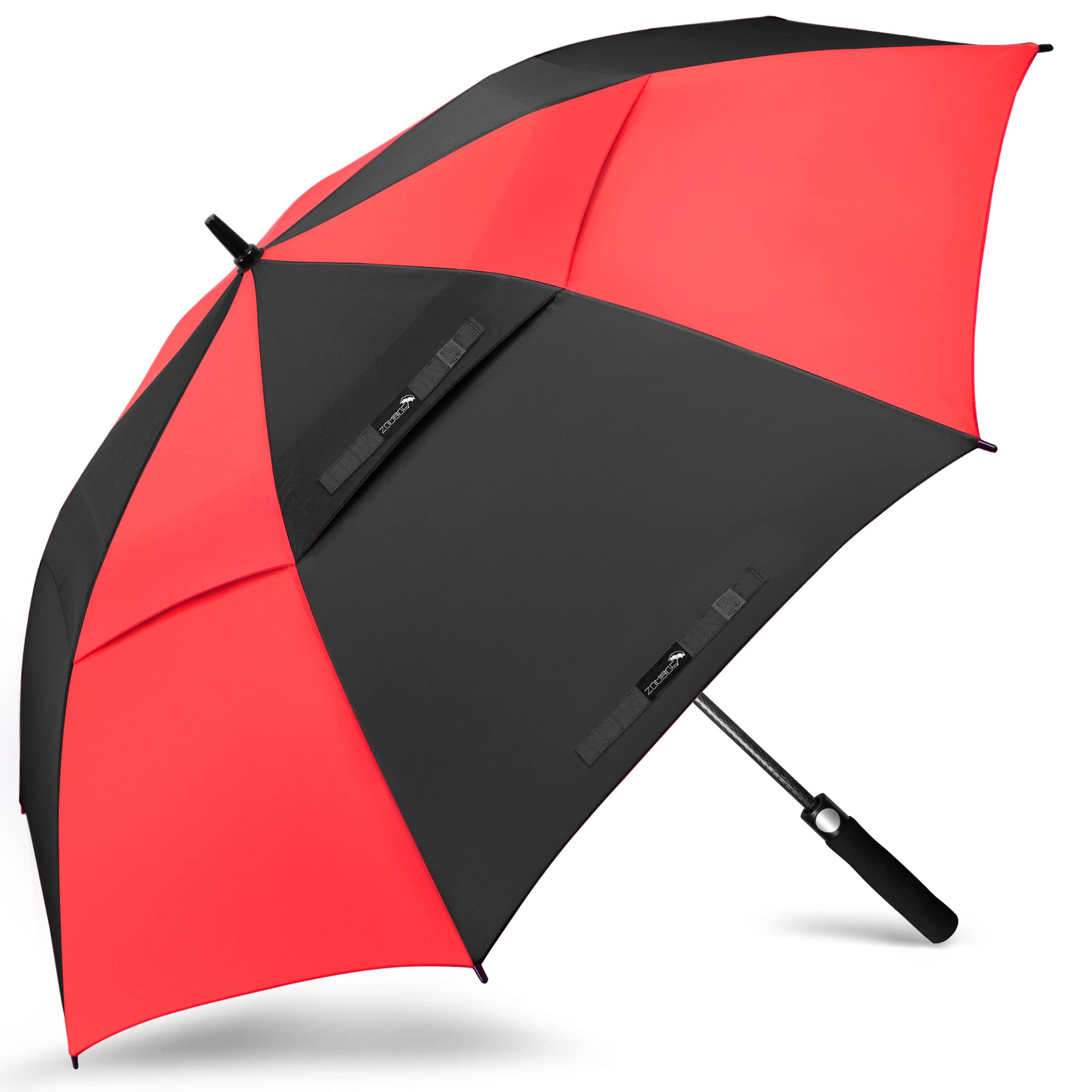 ZOMAKE Golf Umbrella Windproof and Rainproof 62in, Large Umbrella Windproof Strong, Big Golfing Brolly Unbreakable Double Canopy for Men Women (Black/Red)