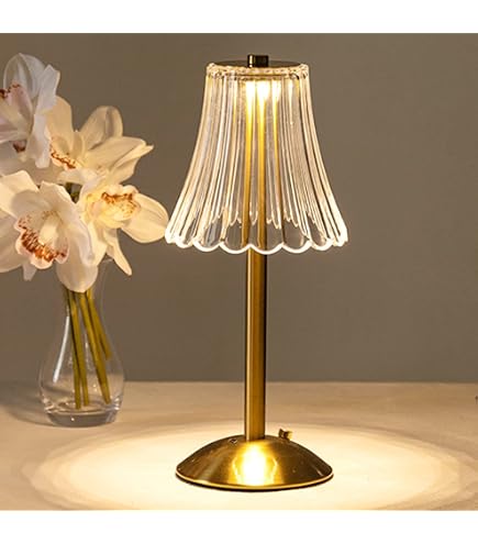 Lampe De Table Rechargeable ONEWISH Sans Fil - 4000 MAh, Intensité Variable, Abat-jour Tissu - 2700K