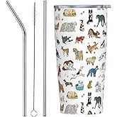 Qwalnely Dog Theme Tumbler 20 OZ with Lid and Straw, Insulated Tumbler Cup Mug, Dog Gifts for Men Women