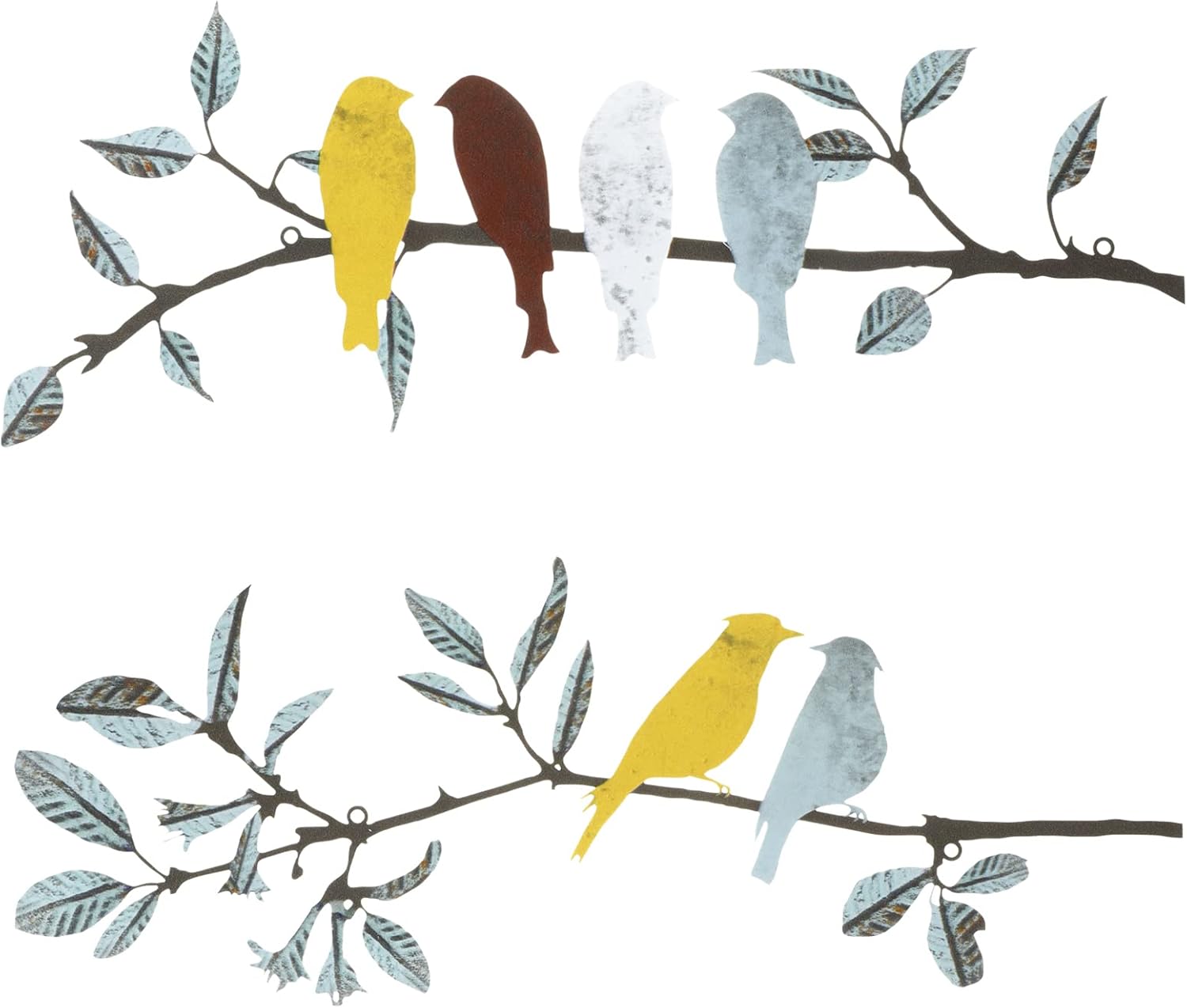 Plaques & Wall Art - 2 Pcs Metal Birds Wall Art Vivid Birds on Branch Metal Birds Wall Decor Hanging Leaves with Birds Outdoor Wall Decor Rustic Bird Decor Leaf Wall Decor or Balcony Garden Indoor Outdoor (Fresh Colors)