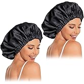 Satin Bonnet Silk Bonnet Hair Bonnet for Sleeping-Slouchy Beanie Hat Satin Sleep Cap for Women's Natural & Curly Hair(2Pcs Black)