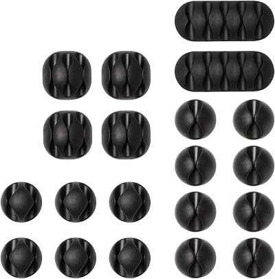 URAQT Cable Clips Holders 20 Pcs 4 Sizes Desk Cable Management Black