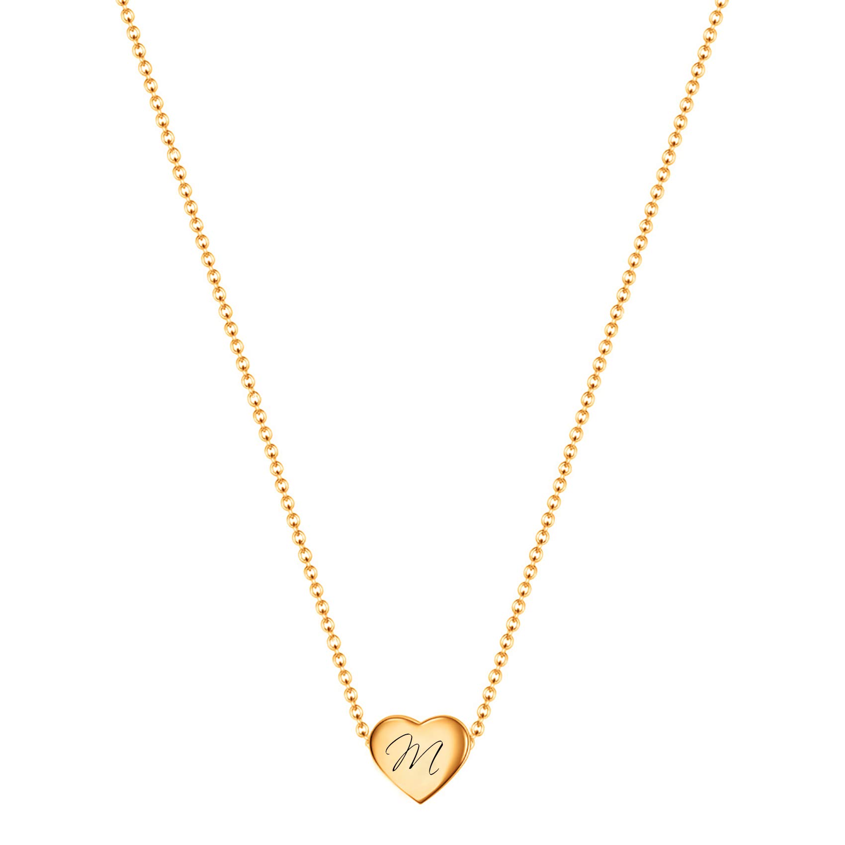 VQYSKO Necklace Ladies Heart Letter Chain-Stainless Steel Name Chains, Exquisitely Small(For Women/Girls/Mom) Birthday Gift, Valentine's Day present (Golden-M)