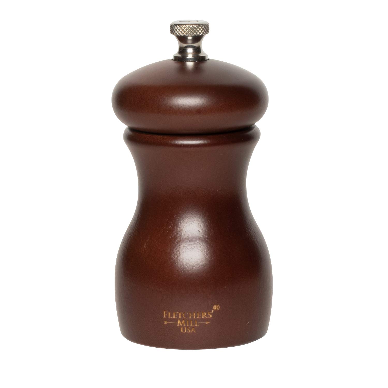 Fletchers' Mill Marsala Collection Pepper Mill, Walnut Stain - 4 Inch, Adjustable Coarseness Fine to Coarse, Made in U.S.A.