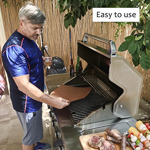 Copper Grill Mats by MiTBA – Best Baking & Grilling Accessories Ever! These Non-Stick & Reusable Magic Gadgets Will Get You Flawless Meat and a Clean Barbecue! Set of 3 XL Mats in a Never-Lose-It Box!