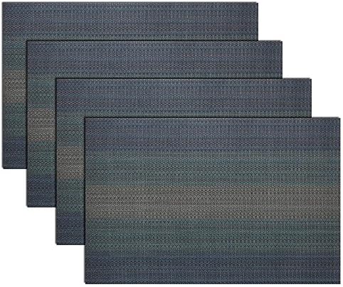 Karateemy Placemats Set of 4 PVC for Dining Table Heat Insulation Stain-resistant Woven Vinyl Kitchen Placemat Table mat Peacock Blue