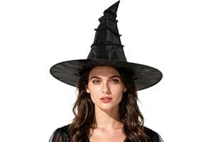 Leuceiy Halloween Witch Hat,Witch Hats for Women,Cosplay Party Black Witches Hat,Wizard Hats Halloween Costume Accessory