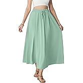 HiMONE Women’s High Waisted Maxi Skirt with Drawstring Elastic Waist Flowy A-Line Pull-On Casual Long Skirt 2026
