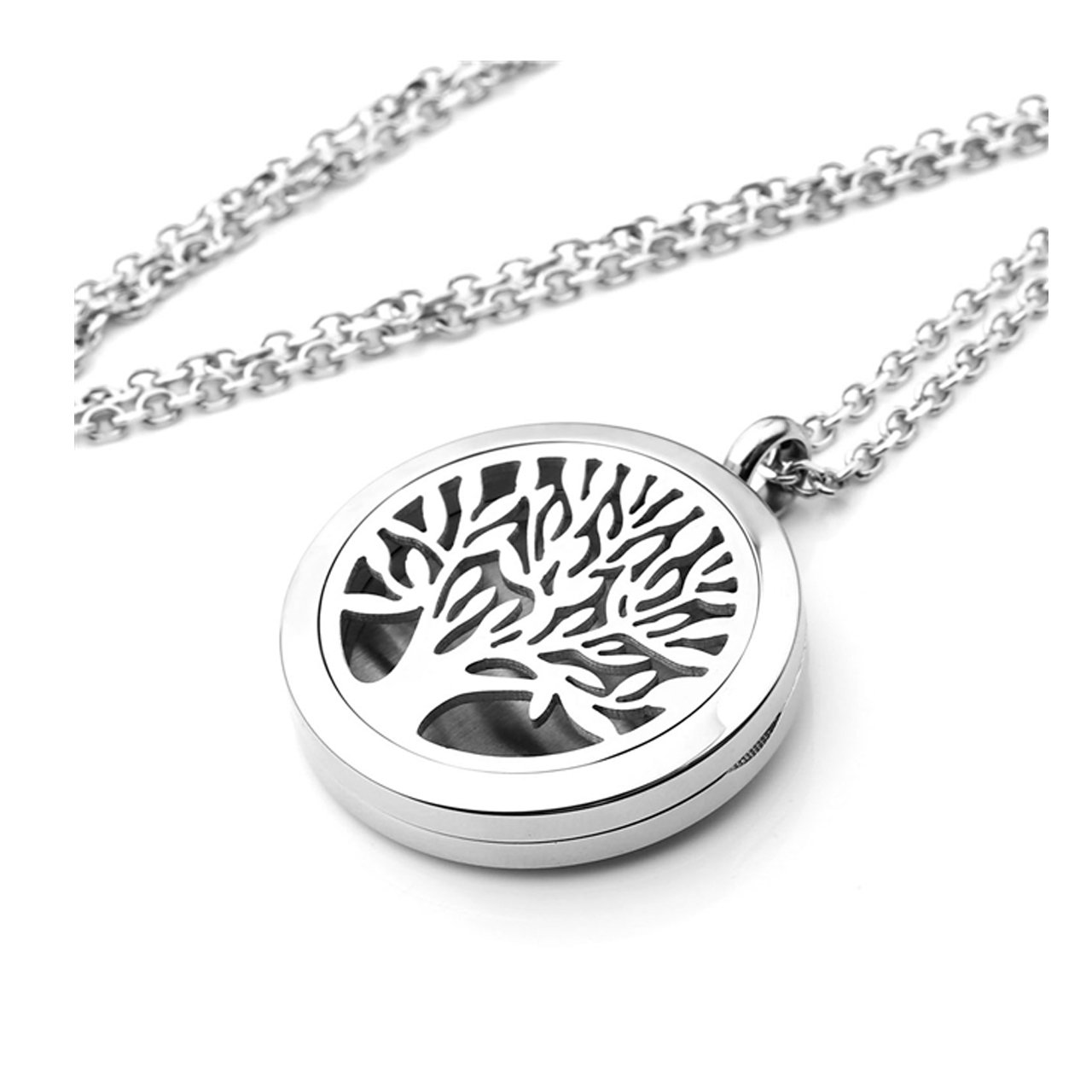 Zysta Stainless Steel Aromatherapy Perfume Essential Oil Fragrance Diffuser Necklace Locket Pendant with 6 Washable Pads, 24 inches