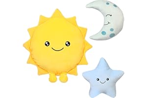 BenBen Sun Plush Pillow 12 inch, Set of 3, 7 inch Stuffed Star and Moon, Cute Plushies Gift, Kids Bedroom Decorative Toy, Easter Basket Stuffers, Home Decor