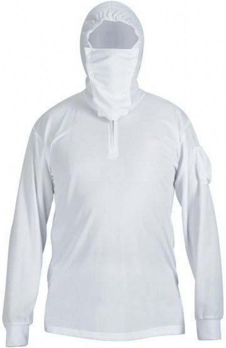 ESEL Men's Long Sleeve Hooded Sun Protection Fishing Shirts, Quick Dry, White