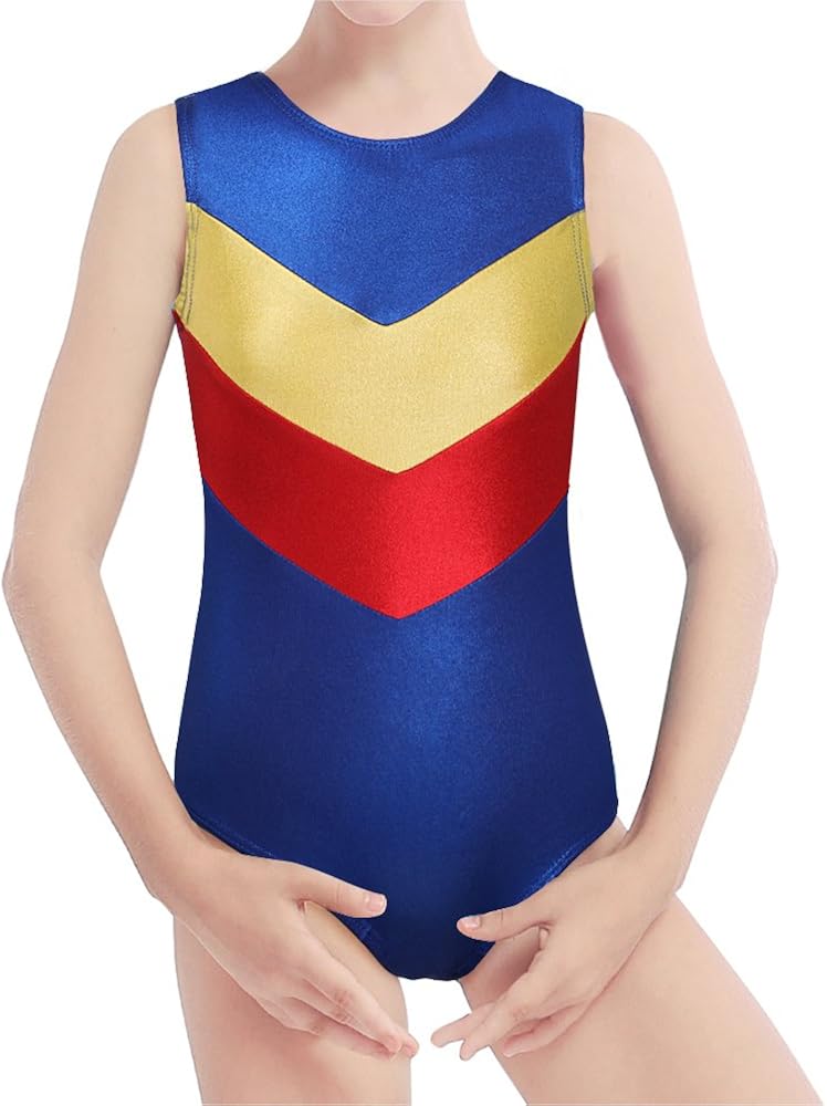 Gymnastic Leotards for Kids Blue Sleeveless Lightning Printed Athletic