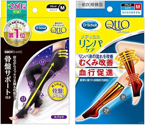 Amazon セット買い 寝ながら メディキュット ボディシェイプ スパッツ 骨盤サポート M 骨盤矯正 着圧レギンス 一般医療機器 おうちでメディキュット リンパケア ひざ下 つま先なし M 血行改善 むくみケア用靴下 メディキュット ドラッグストア