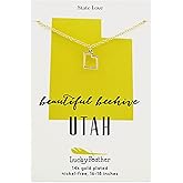 Lucky Feather State Shaped Necklace | 14k Gold-Dipped Pendant Necklace | Christmas Stocking Stuffer | State Love Fashion Jewelry For Women | Dainty Necklace For Women | Great Gift Idea
