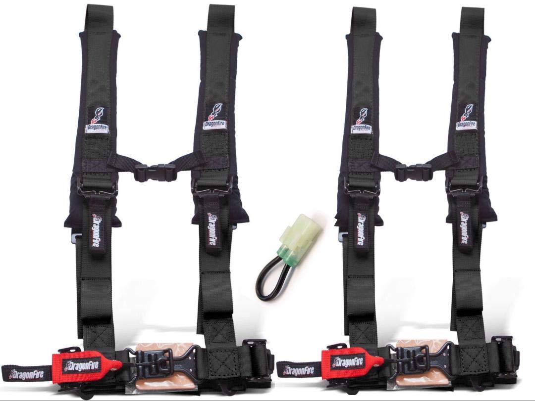 Set of 2 Dragonfire Racing 4-Point Harness 2" Harness W override bypass connector For 2019 + Honda Talon With Harness Override Plug(Must Have or computer will limit speed to 15mph) (Black)