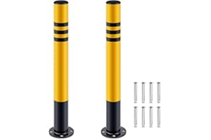 Zonon 2 Pcs Safety Bollard with Anchor Bolts 29.5" x 3" Parking Barrier Post with Reflective Tape Galvanized Steel Pipe for Construction, Storefronts, Warehouse, School, and Traffic Sensitive Areas