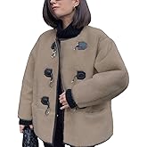 yoeasy Women's Collarless Button Down Sherpa Fleece Jacket Loose Long Sleeve Outwear Coat With Pockets