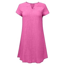 Women's Summer Cotton Linen Dress Loose V-Neck