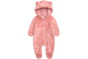 IADOER Baby Newborn Snowsuit Fleece Winter One-Piece Suit Cartoon Bear Warm Hooded Jumpsuit Outwear Outfits for Girls Boys