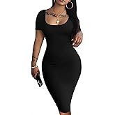 Nimsruc Womens Summer Casual Sexy Short Sleeve Bodycon Dress Basic Pencil Midi Club Dresses