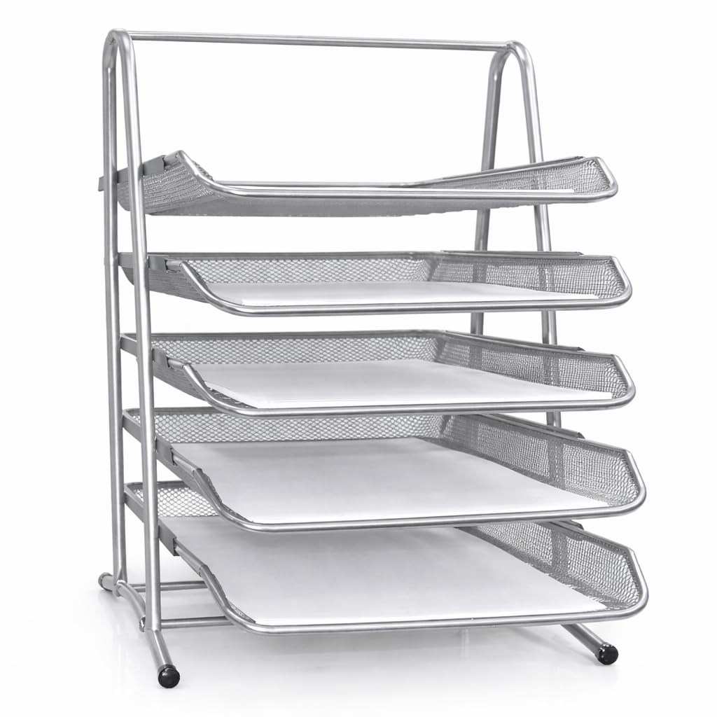 5 Tier Office Filing Trays Holder A4 Document Letter Paper Wire Mesh Storage Organizer/Document Tray Black or Silver