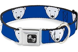BUCKLE-DOWN Dog Collar Seatbelt Buckle Polar Bear Mustache Royal 18 to 32 Inches 1.5 Inch Wide
