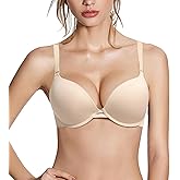Pushlus Push Up Thick Padded Plunge Underwire T Shirt Lace Bra Lift Support for Women Add One Cup