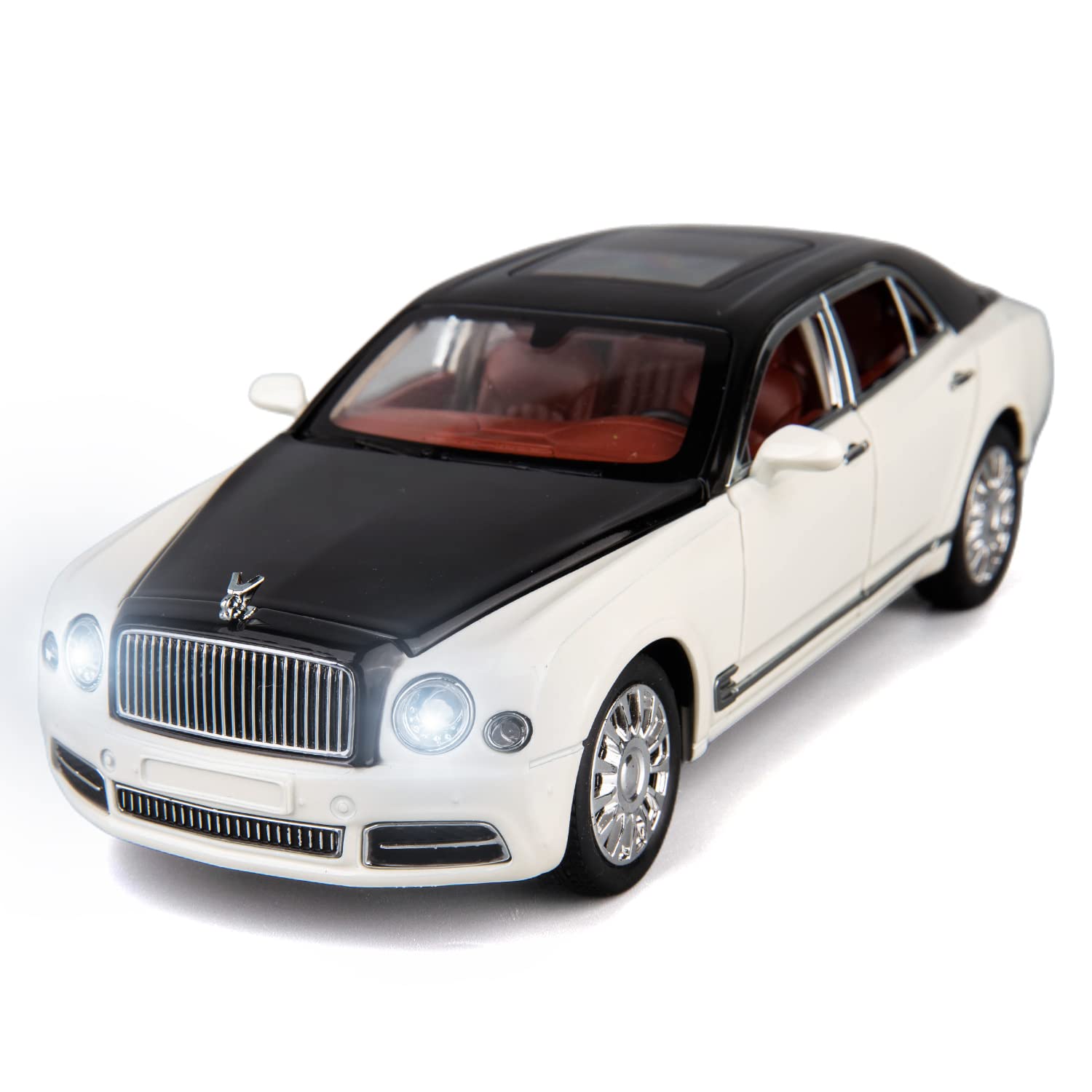 Photo 1 of BDTCTK Compatible for 1:24 Scale Bentley Mulsanne Diecast Cars Models, Pull Back Car Toys with 6 Open Doors, Light and Sound, Boys Toys Kids Adults Gifts (White)