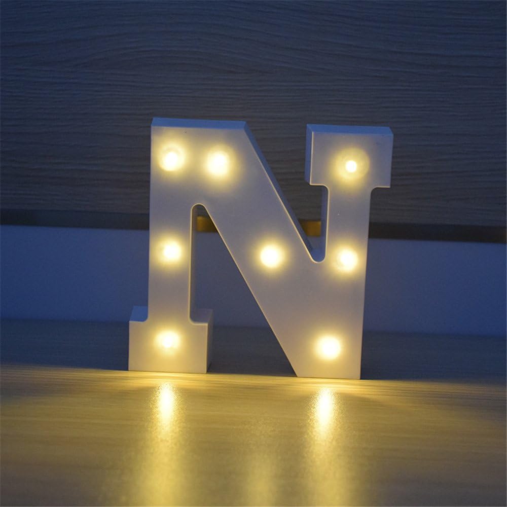 Plastic LED Letter Household Decor Letter Up Height 15 cm/6 inch Alphabet Light Up Sign For Festival Party Wedding Holiday Home Bedroom Decor With 2 X AA Batteries Operated (Letter N)