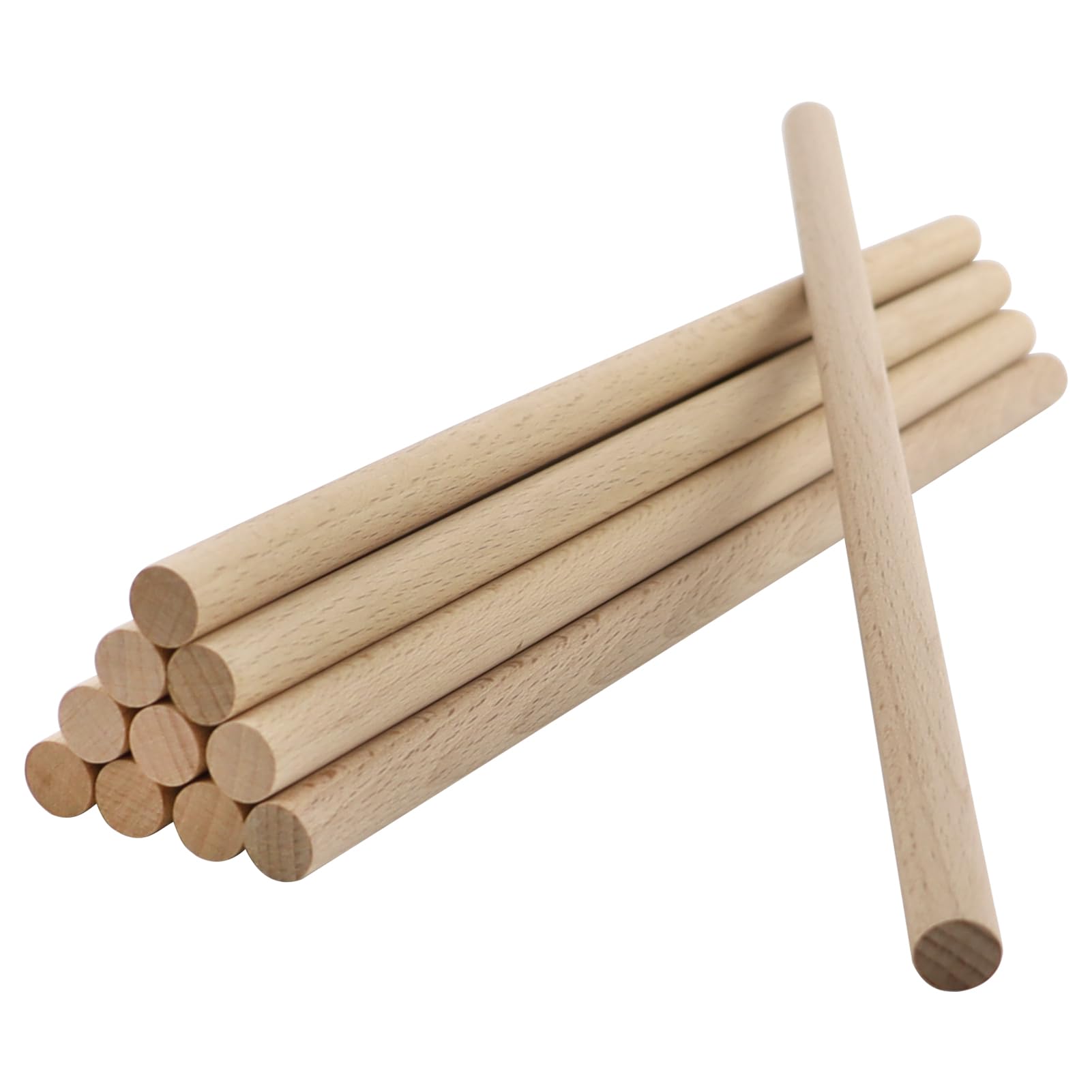 11 PCS 12mm x 30cm Round Wooden Sticks for Craft,Wooden Dowel Dods Wood Dowels, Macrame Dowel, Unfinished Hardwood Sticks for Arts and DIYers, Crafting, Tiered Cake Support and Wedding Ribbon Wands