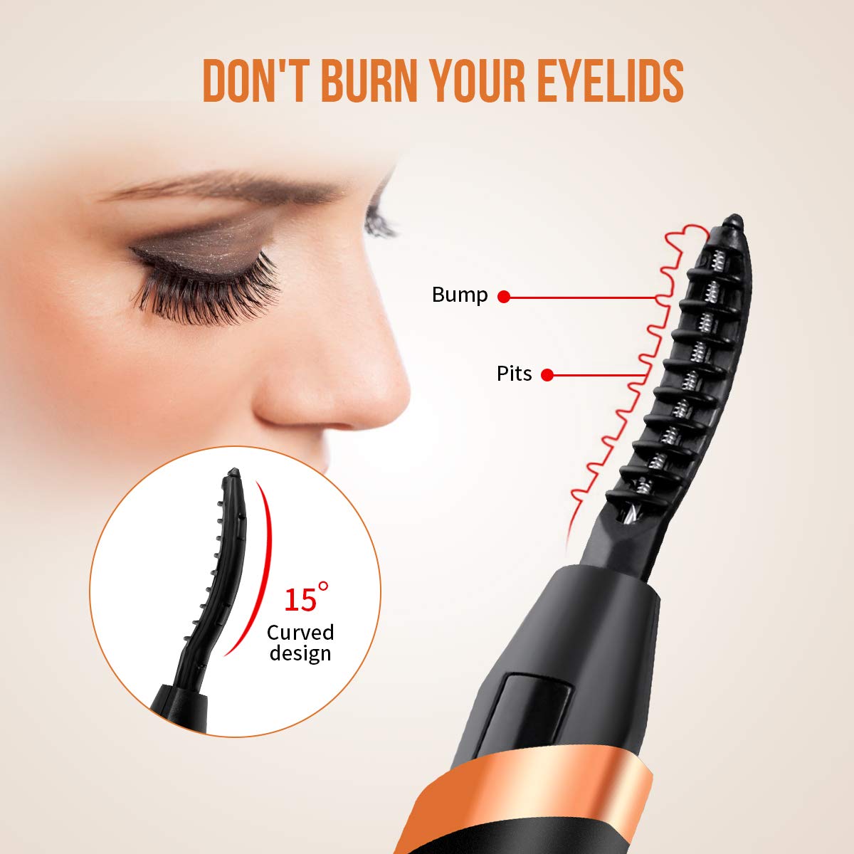Heated Eyelash Curler, Electric Eyelash Curler, Portable Electric Makeup Eye Lashes Brush [New Upgrade] - Quick Heating Long Lasting, USB Rechargeable Eyelash Curler Tool