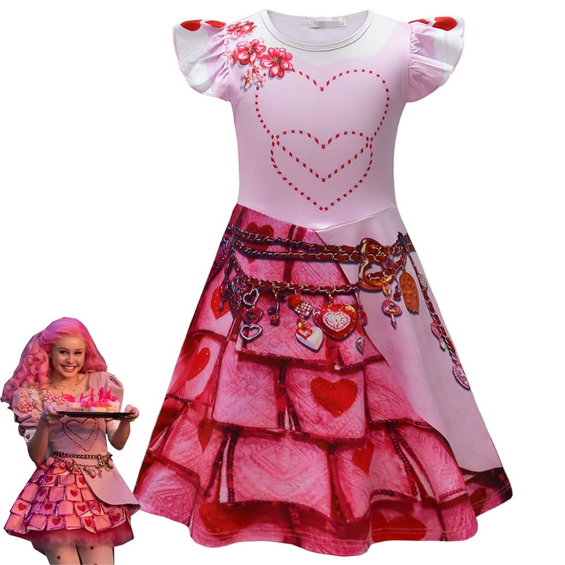 DYWPYCLQ Kids Girls' dresses Halloween costumes, performance clothes fashion clothing Movie Cartoon Dress Up Red skirt 4-10Y (Pink, 6-7Years)