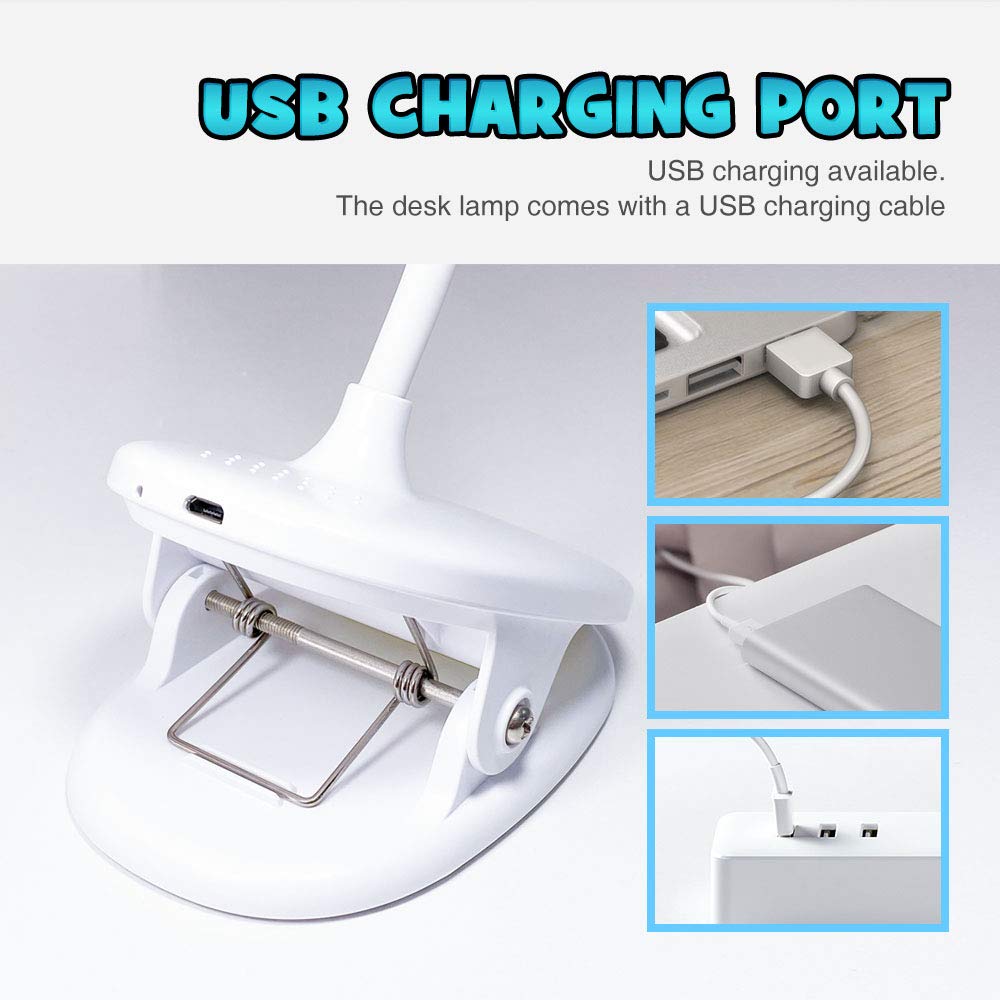 Cute Rechargeable 15 LEDs Clip On Light 4500K 3 Brightness Dimmable Book Light with Flexible Gooseneck Up to 40 Hours Battery-Operated-Reading-Light-Rechargeable for Bed Bookworms and Kids