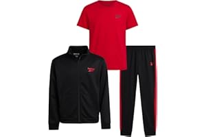 Reebok Boys Jogger Set - 3 Piece Athletic Tracksuit with Tricot Zip Jacket, T-Shirt, and Jogger Sweatpants for Boys