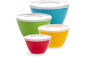 BINO | Mixing Bowl Set with Lids | Versatile Plastic Bowls for Kitchen Mixing, Serving, and Storage - 4-Piece Mixing Bowl Set in Various Sizes | Space-Saving Nesting Design | Dishwasher Safe