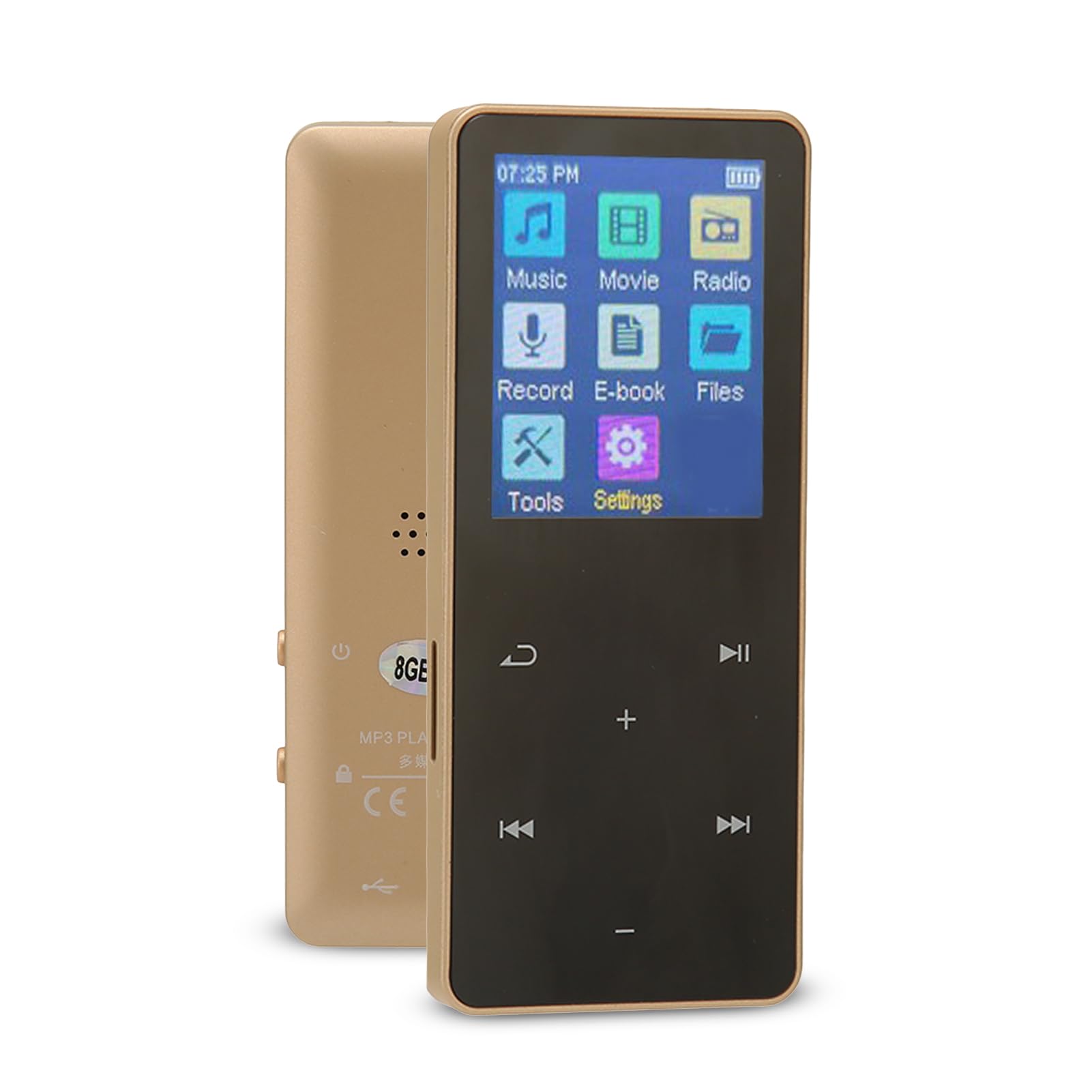 Music MP3 MP4 Player, 1.8in Touch Screen Bluetooth 5.0 MP3 Music Player, Ultra Thin Mini Portable HiFi MP3 MP4 Player with 8G Memory Card, Long Standby Time (Gold)