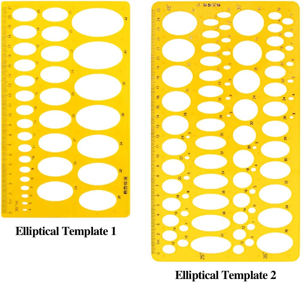 Swpeet 12Pcs Plastic Yellow Geometric Drawings Templates Kit, 4 Different Geometric Measuring Drawings Templates Stencils with 2Pcs Pencil and 4Pcs Measuring Ruler for Drawing Engineering Drafting : Office Products