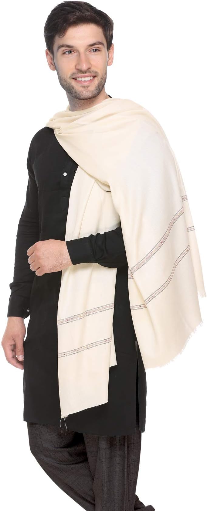 The MadhuSudan Gallery Men's Lohi Traditional Solid Color Shawl (Off White)