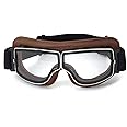 CRG Sports Motorcycle Goggles Vintage Aviator Pilot Style Leather Cruiser Scooter Motocross Goggles for Men, Women,Adults
