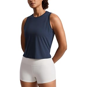 CRZ YOGA Quick Dry Racerback Crop Tank Top | Workout, Drappy, Classic Fit, Crewneck, Back Curved Hem, Sleeveless Shirts for W