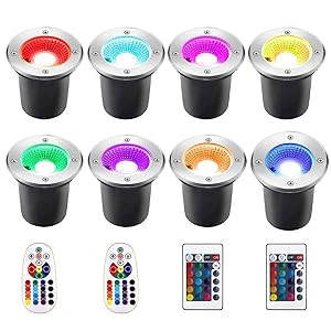 Landscape Lighting INNERWILL 6W RGB LED Remote Color Changing Landscape Lights 12V 24V Ground Lights IP67 Waterproof Garden Lights Outdoor Lighting Spotlights for Pathway, Deck,Garden Decor (8 Pack)
