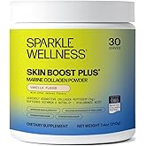 Sparkle Wellness Marine-derived VERISOL Bioactive Hydrolyzed Collagen Peptides | Collagen Powder Supplement with Vitamin C & Hyaluronic Acid | Marine Skin Boost Plus (Vanilla) [30-Serves]