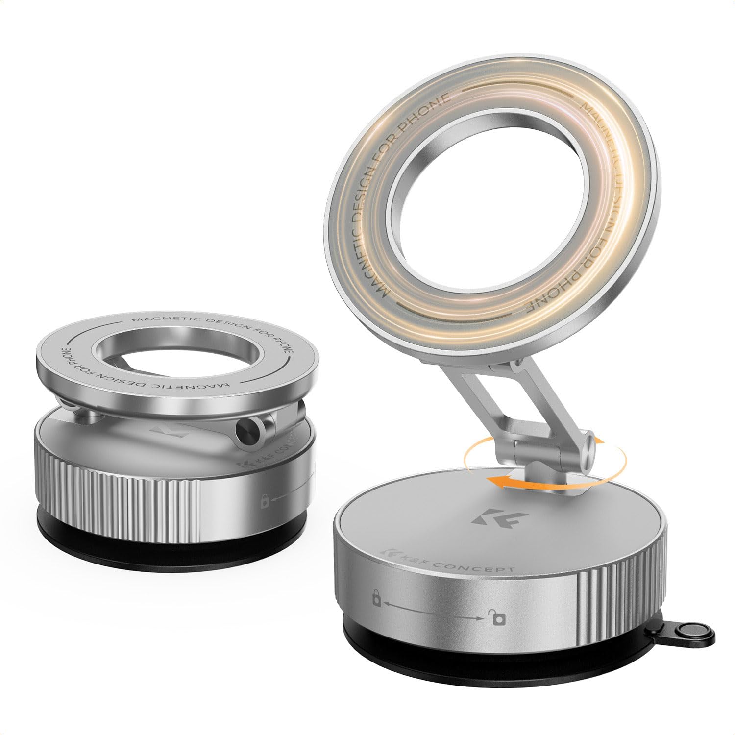 Photo 1 of K&F Concept Magnetic Phone Holder for Car, 360° Rotatable, Foldable & Adjustable Magnetic Car Mount, Vacuum Magnetic Phone Holder Compatible with iPhone and Other Cellphones (Silver)