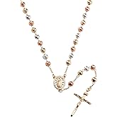 HELLOWIN 6mm Gold Plated Beads Catholic Guadalupe Rosary Necklace for Women with Gift Box