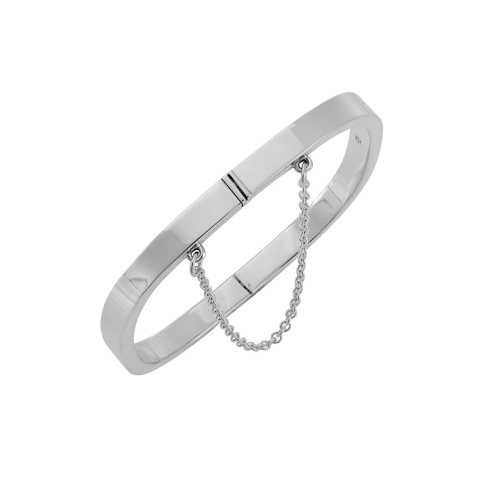 Silverly Square Hinged 925 Sterling Silver Bangle With Chain - Elegant Sterling Silver Bracelet for Women - Square Tube Bangle Bracelet - Wife Mum Auntie Birthday Gifts