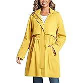 PUREPEAR Trench Jackets for Women Lightweight Waterproof Detachable Hood Coat Windbreaker Long Sleeve Raincoats with Belt