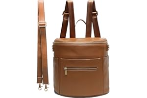 Small Diaper Bag Mini Diaper Bag by miss fong, Leather Diaper Bag Backpack with 13 Diaper Bag Organizers,2 Insulated Pockets, and Shoulder Strap(Brown)