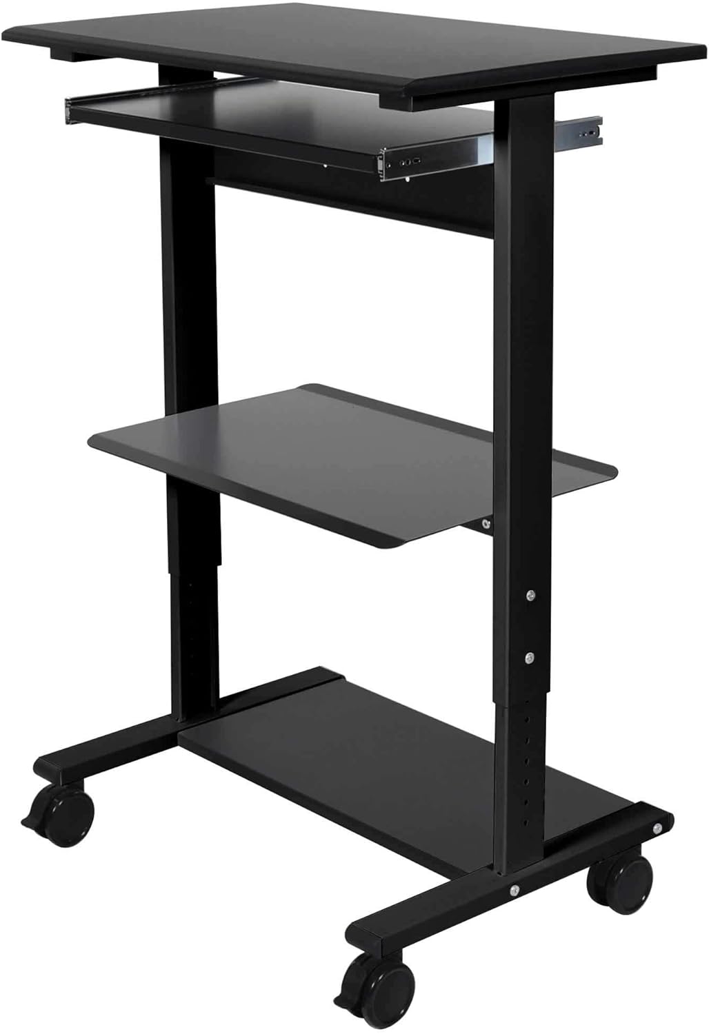 Stand Up Desk Store Mobile Rolling Adjustable Height Standing Workstation with Printer Shelf and Slideout Keyboard Tray (Black Frame/Black Top, 30" Wide) : Office Products