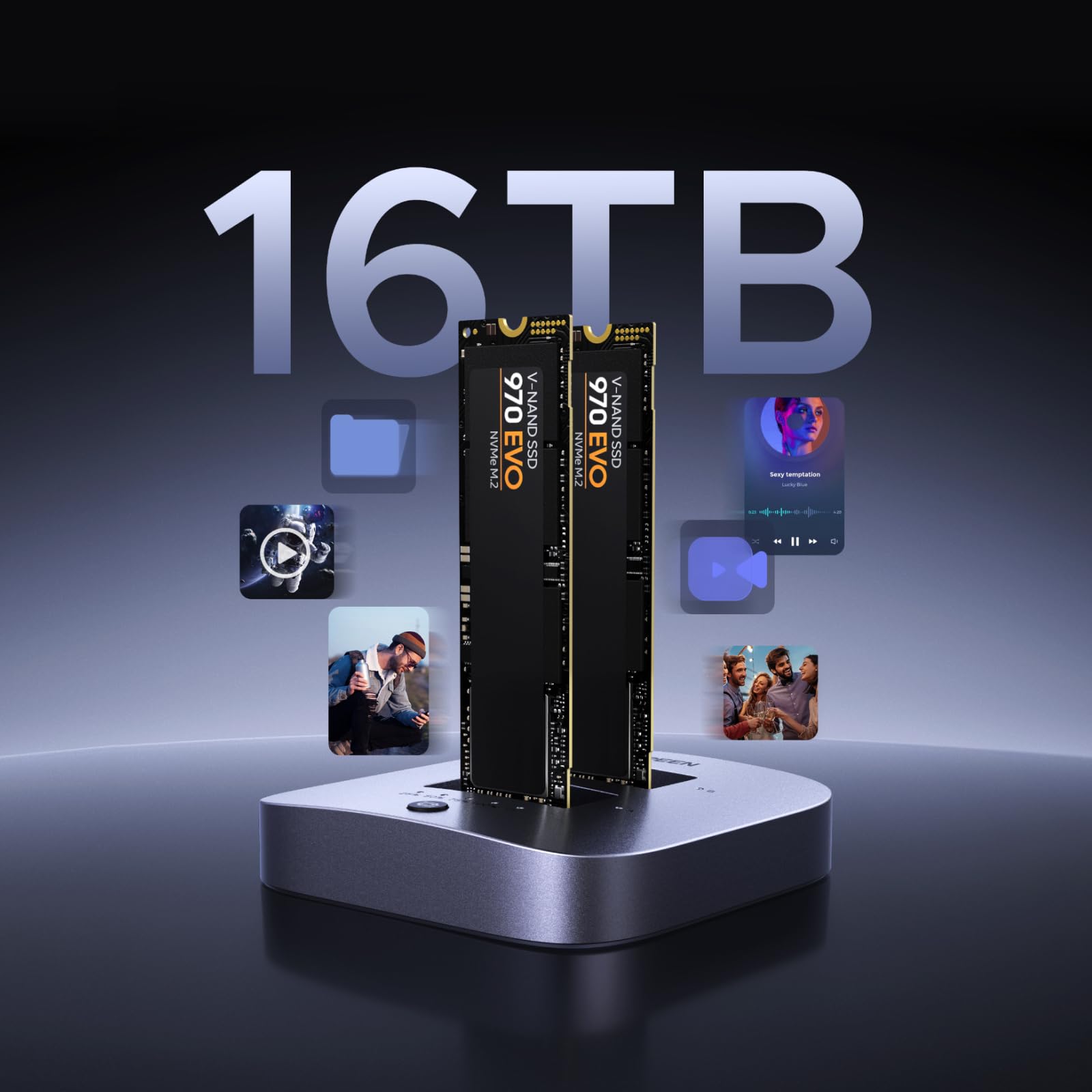 UGREEN Festplatten Dockingstation, USB 3.2 Gen 2X2 20Gbps Dual Bay NVMe SSD Gehäuse, M.2 Festplattengehäuse für M Key PCIE NVMe SSD, Offline-Klonen und UASP unterstützt 8