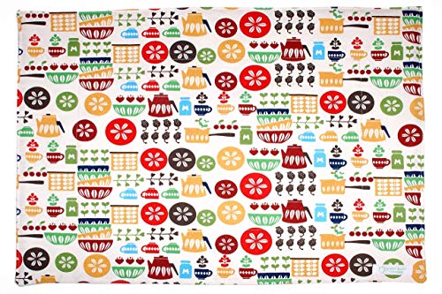 Dish Drying Mat - Pet Placemat - Appliance Mat - Camping Mat - Vintage Lotus Print Dishes - 16"x20"